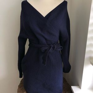 Navy Sweater wrap dress